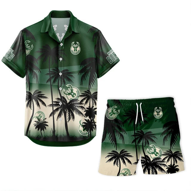 LIMITED EDITION - NEW CUSTOMIZED NBA11 MBU MILWAUKEE BUCKS UNISEX HAWAIIAN SHIRT & SHORTS SET