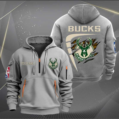 [HOT DEAL] NEW CUSTOMIZED NBA11 MB MILWAUKEE BUCKS QUARTER ZIP HOODIE
