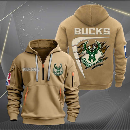 [HOT DEAL] NEW CUSTOMIZED NBA11 MB MILWAUKEE BUCKS QUARTER ZIP HOODIE