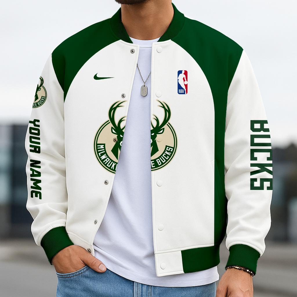 LIMITED EDITION - NEW CUSTOMIZED NBA11 MB MILWAUKEE BUCKS BASEBALL JACKET, SATIN VARSITY JACKET