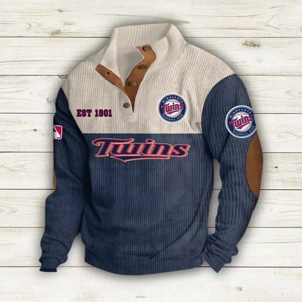 [FLASH SALE] NEW CUSTOMIZED MLB22 MTS MINNESOTA TWINS BUTTON SWEATSHIRTS STAND COLLAR
