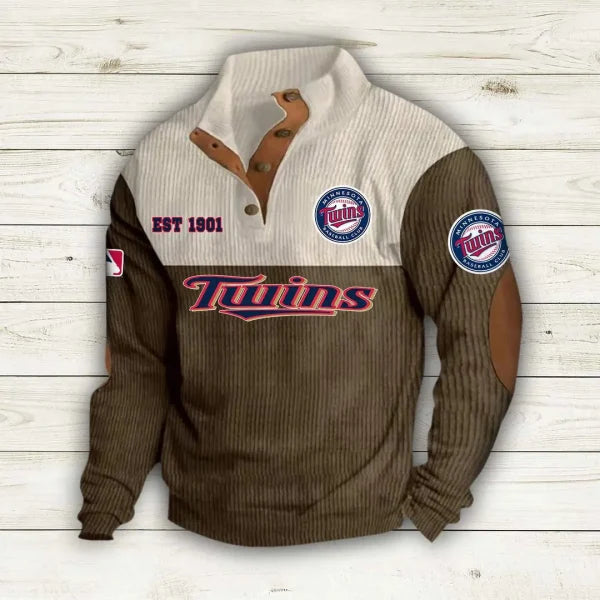 [FLASH SALE] NEW CUSTOMIZED MLB22 MTS MINNESOTA TWINS BUTTON SWEATSHIRTS STAND COLLAR