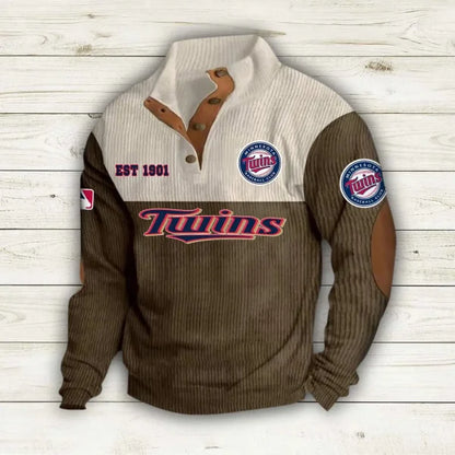 [FLASH SALE] NEW CUSTOMIZED MLB22 MTS MINNESOTA TWINS BUTTON SWEATSHIRTS STAND COLLAR