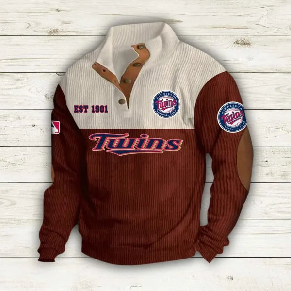 [FLASH SALE] NEW CUSTOMIZED MLB22 MTS MINNESOTA TWINS BUTTON SWEATSHIRTS STAND COLLAR