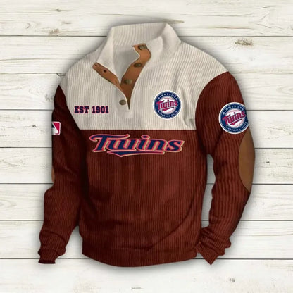 [FLASH SALE] NEW CUSTOMIZED MLB22 MTS MINNESOTA TWINS BUTTON SWEATSHIRTS STAND COLLAR