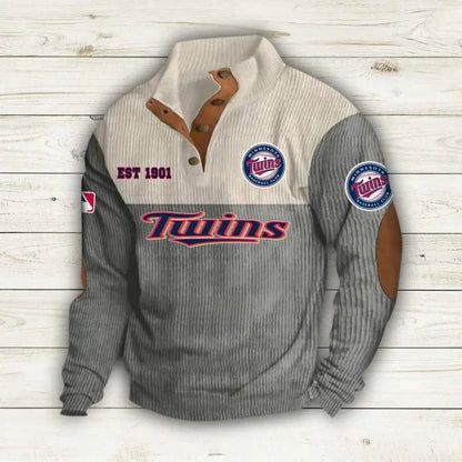[FLASH SALE] NEW CUSTOMIZED MLB22 MTS MINNESOTA TWINS BUTTON SWEATSHIRTS STAND COLLAR