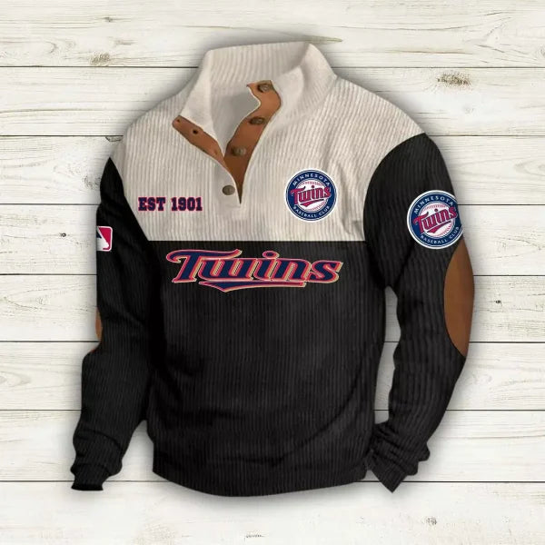 [FLASH SALE] NEW CUSTOMIZED MLB22 MTS MINNESOTA TWINS BUTTON SWEATSHIRTS STAND COLLAR
