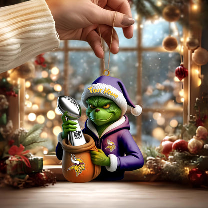 LIMITED EDITION - NEW CUSTOMIZED NFL05 MVK MINNESOTA VIKINGS THE GRINCH ACRYLIC ORNAMENT