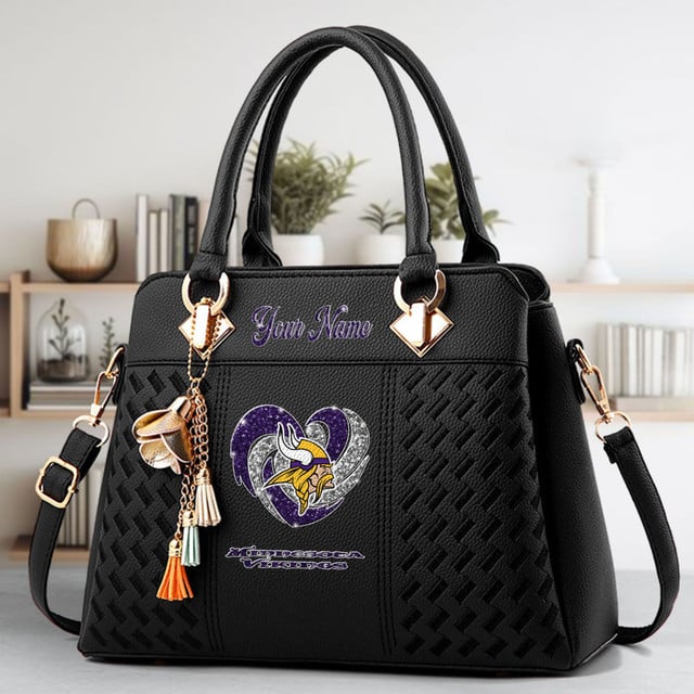 LIMITED EDITION - NEW CUSTOMIZED NFL05 MVK MINNESOTA VIKINGS ZIP HANDBAG MULTICOLOR