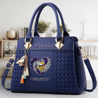 LIMITED EDITION - NEW CUSTOMIZED NFL05 MVK MINNESOTA VIKINGS ZIP HANDBAG MULTICOLOR
