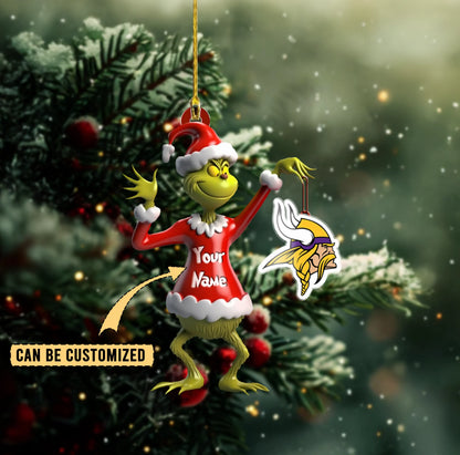 LIMITED EDITION - NEW CUSTOMIZED NFL05 MVK MINNESOTA VIKINGS THE GRINCH ACRYLIC ORNAMENT