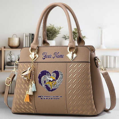 LIMITED EDITION - NEW CUSTOMIZED NFL05 MVK MINNESOTA VIKINGS ZIP HANDBAG MULTICOLOR