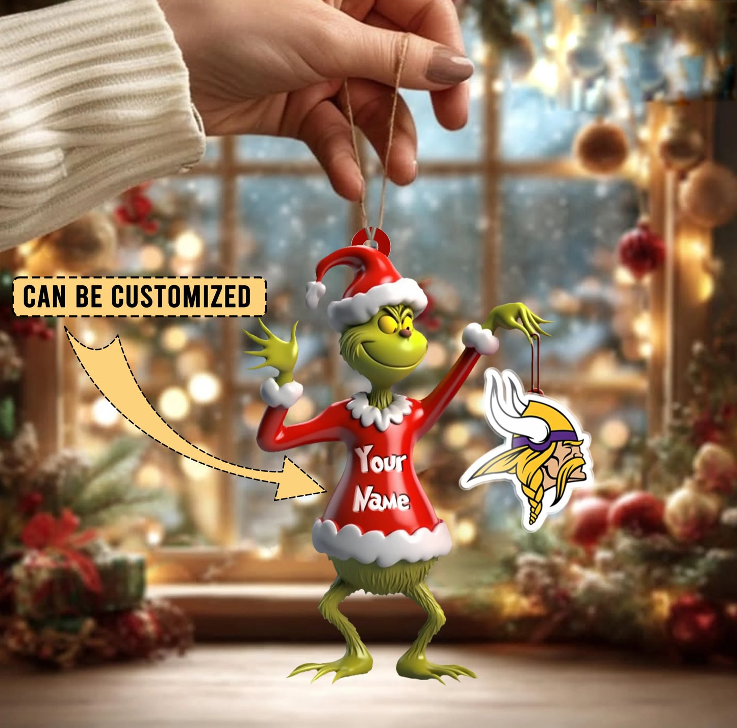 LIMITED EDITION - NEW CUSTOMIZED NFL05 MVK MINNESOTA VIKINGS THE GRINCH ACRYLIC ORNAMENT