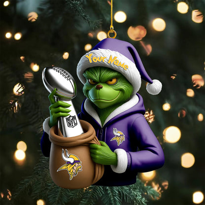LIMITED EDITION - NEW CUSTOMIZED NFL05 MVK MINNESOTA VIKINGS THE GRINCH ACRYLIC ORNAMENT