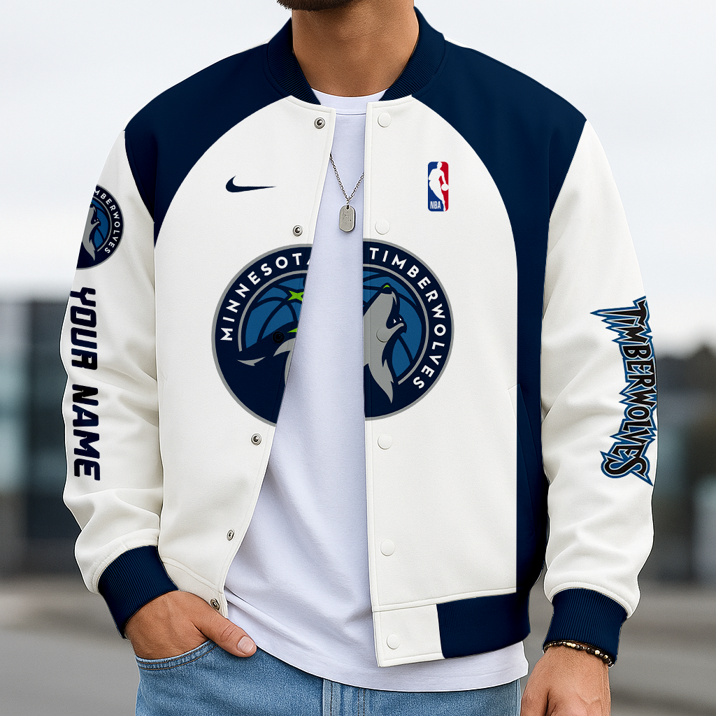 LIMITED EDITION - NEW CUSTOMIZED NBA05 MT MINNESOTA TIMBERWOLVES BASEBALL JACKET, SATIN VARSITY JACKET