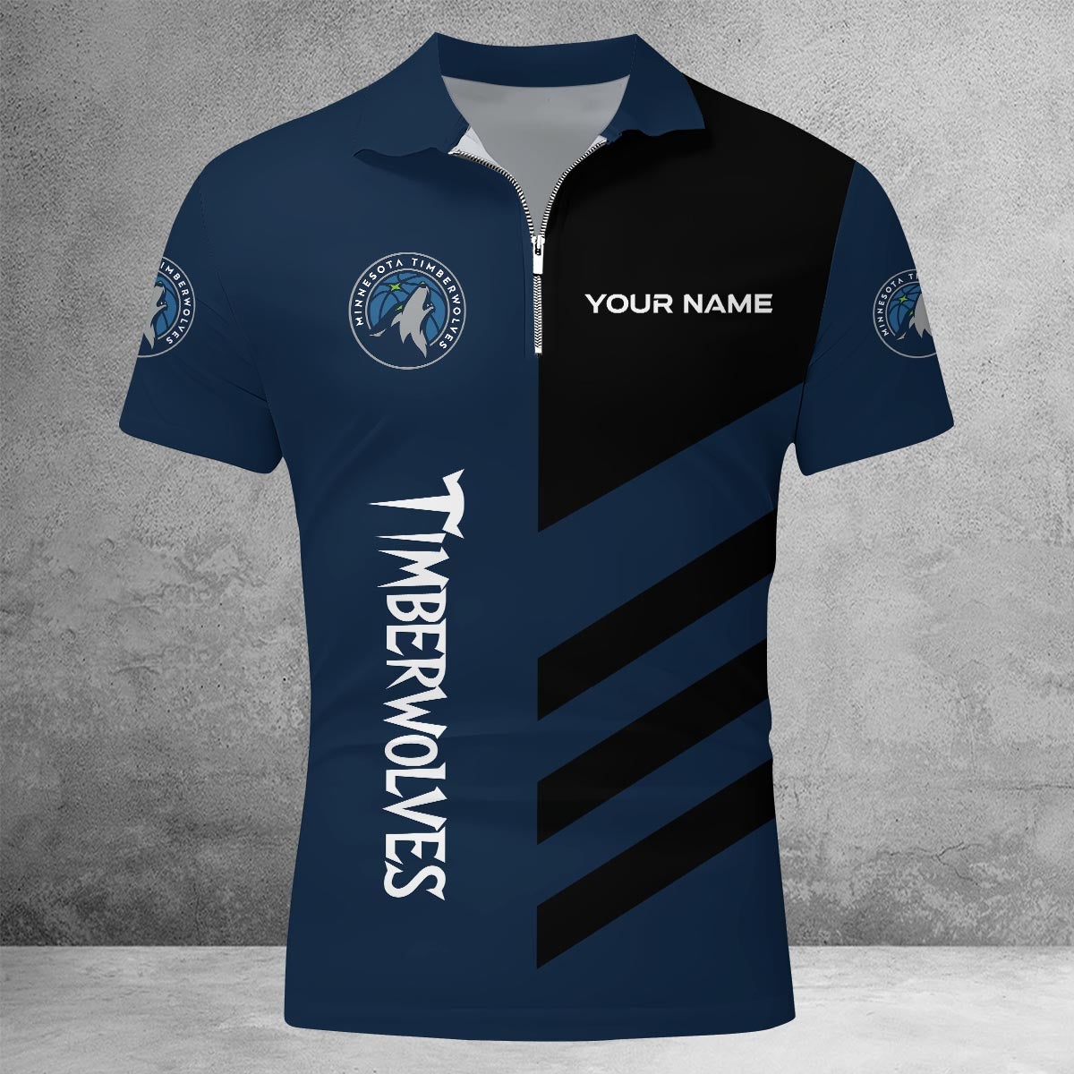 LIMITED EDITION - NEW NBA05 MT MINNESOTA TIMBERWOLVES CUSTOMIZED ZIP POLO SHIRT