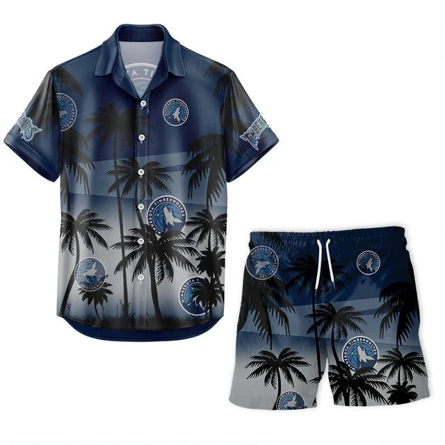 LIMITED EDITION - NEW CUSTOMIZED NBA05 MTW MINNESOTA TIMBERWOLVES UNISEX HAWAIIAN SHIRT & SHORTS SET