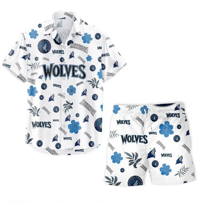 LIMITED EDITION - NEW CUSTOMIZED NBA05 MTW MINNESOTA TIMBERWOLVES UNISEX HAWAIIAN SHIRT & SHORTS SET