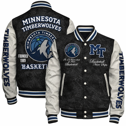 LIMITED EDITION - NEW CUSTOMIZED NBA05 MTW MINNESOTA TIMBERWOLVES BASEBALL JACKET, SATIN VARSITY JACKET