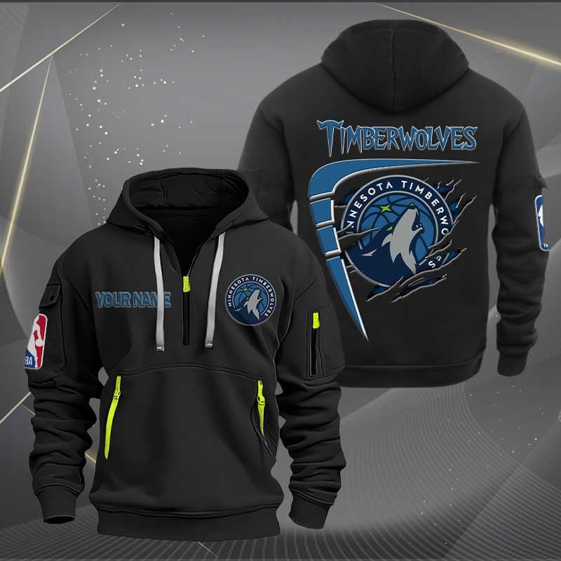 [HOT DEAL] NEW CUSTOMIZED NBA05 MT MINNESOTA TIMBERWOLVES QUARTER ZIP HOODIE