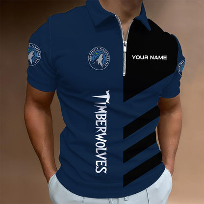 LIMITED EDITION - NEW NBA05 MT MINNESOTA TIMBERWOLVES CUSTOMIZED ZIP POLO SHIRT