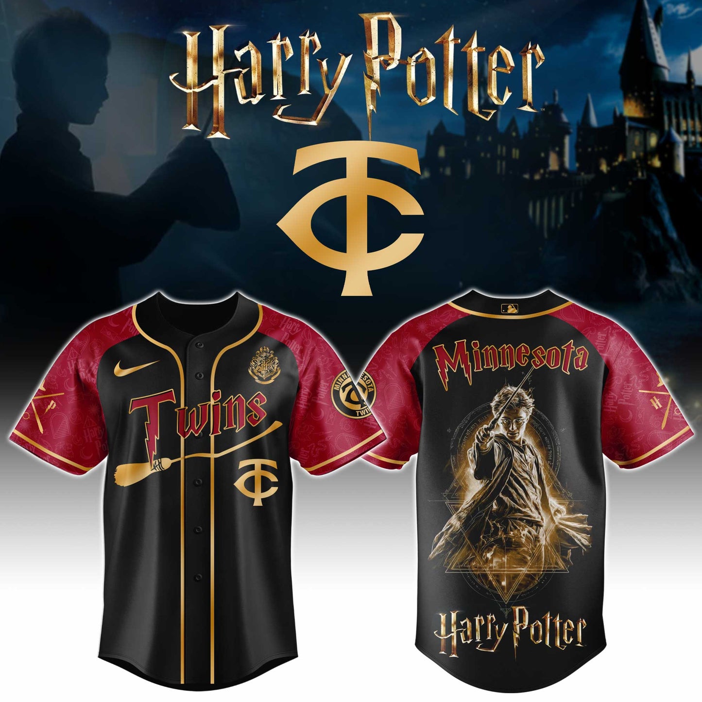 LIMITED EDITION - NEW CUSTOMIZED MLB22 MTS MINNESOTA TWINS x HARRY POTTER BASEBALL JERSEY & CAP
