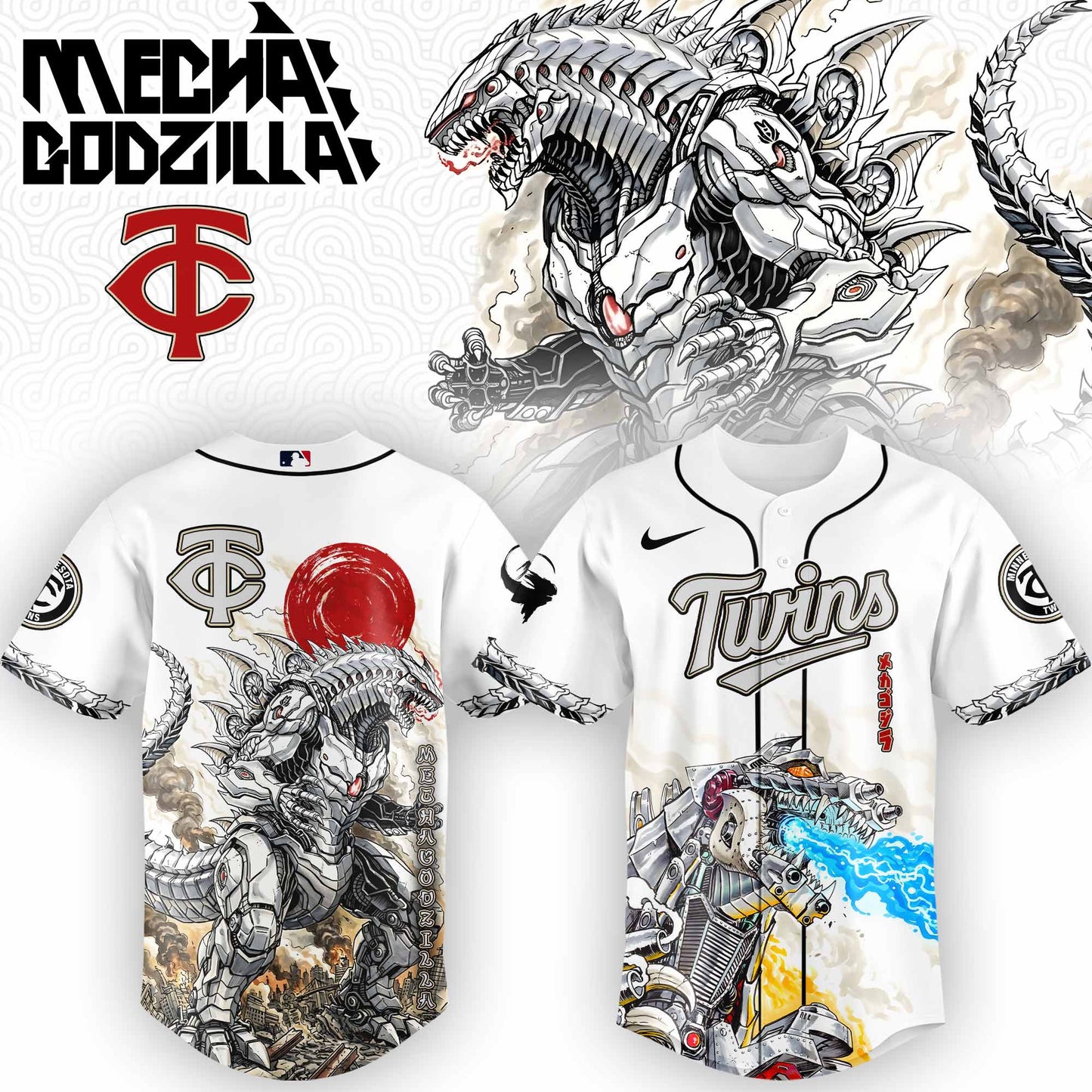 LIMITED EDITION - NEW CUSTOMIZED MLB22 MN TWINS x GODZILLA BASEBALL JERSEY