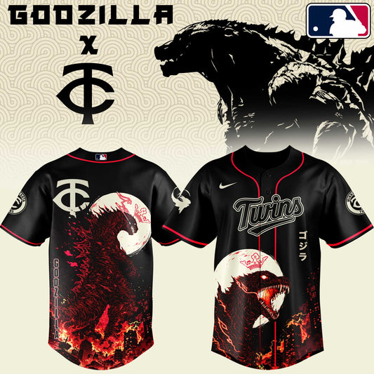 LIMITED EDITION - NEW CUSTOMIZED MLB22 MTS MINNESOTA TWINS x GODZILLA BASEBALL JERSEY & CAP