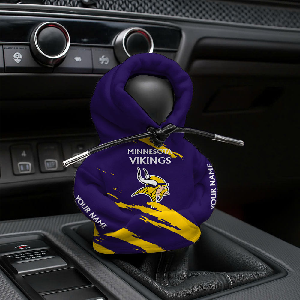 LIMITED EDITION - NEW CUSTOMIZED NFL05 MVK MINNESOTA VIKINGS CAR HOODIE SHIFT KNOB COVER