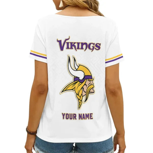 LIMITED EDITION - NEW CUSTOMIZED NFL05 MVK MINNESOTA VIKINGS V-NECK FEMALE SHIRT