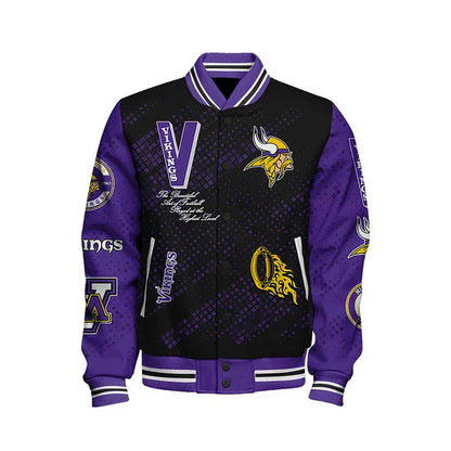 LIMITED EDITION - NEW CUSTOMIZED NFL05 MVK MINNESOTA VIKINGS SATIN VARSITY JACKET & BASEBALL JACKET