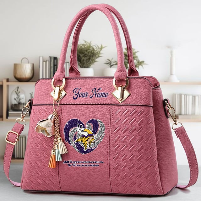 LIMITED EDITION - NEW CUSTOMIZED NFL05 MVK MINNESOTA VIKINGS ZIP HANDBAG MULTICOLOR