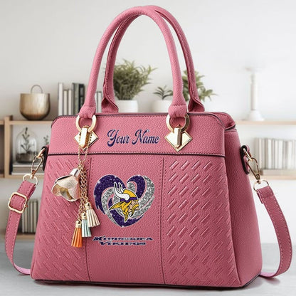 LIMITED EDITION - NEW CUSTOMIZED NFL05 MVK MINNESOTA VIKINGS ZIP HANDBAG MULTICOLOR