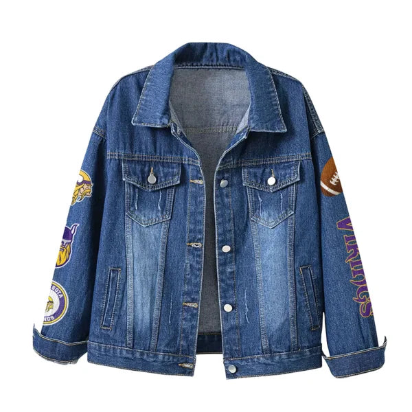 LIMITED EDITION - NEW CUSTOMIZED NFL05 MVK MINNESOTA VIKINGS DENIM JACKET