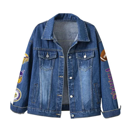 LIMITED EDITION - NEW CUSTOMIZED NFL05 MVK MINNESOTA VIKINGS DENIM JACKET