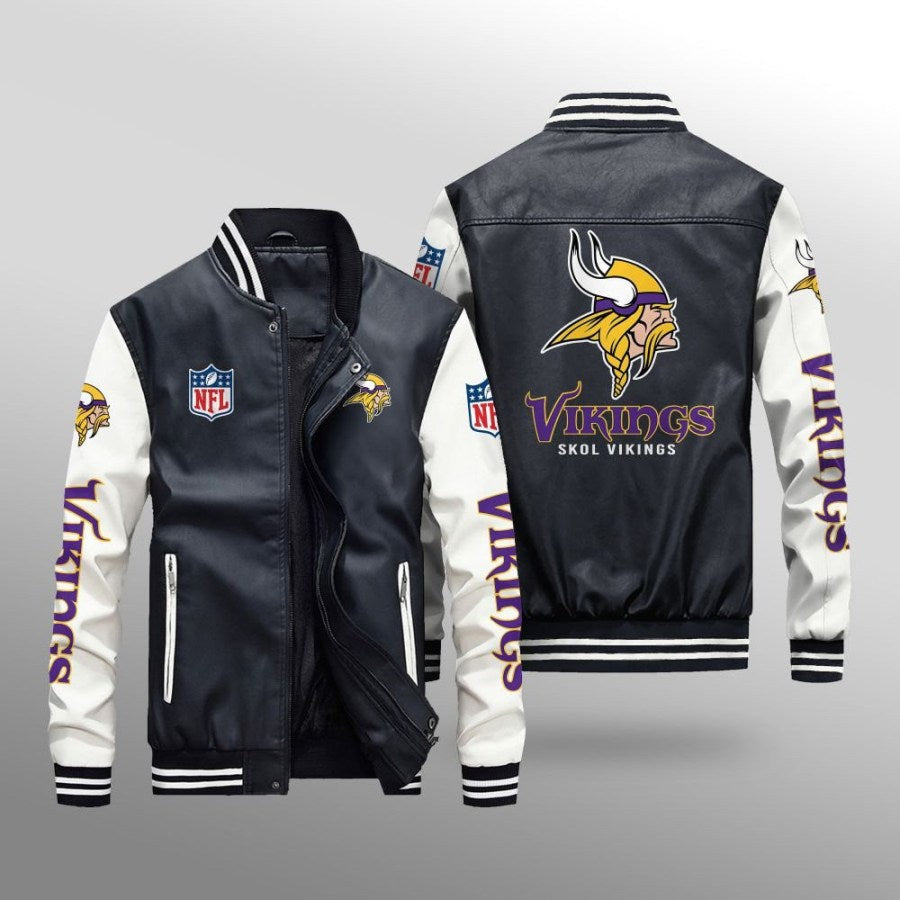 LIMITED EDITION - NEW CUSTOMIZED NFL05 MVK MINNESOTA VIKINGS LEATHER BOMBER JACKET