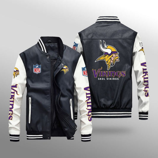 LIMITED EDITION - NEW CUSTOMIZED NFL05 MVK MINNESOTA VIKINGS LEATHER BOMBER JACKET