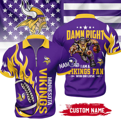 LIMITED EDITION - NEW CUSTOMIZED NFL05 MVK MINNESOTA VIKINGS ZIP POLO SHIRT