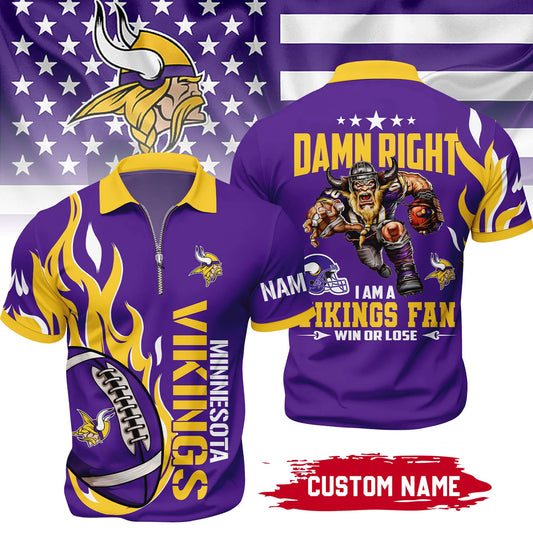 LIMITED EDITION - NEW CUSTOMIZED NFL05 MVK MINNESOTA VIKINGS ZIP POLO SHIRT