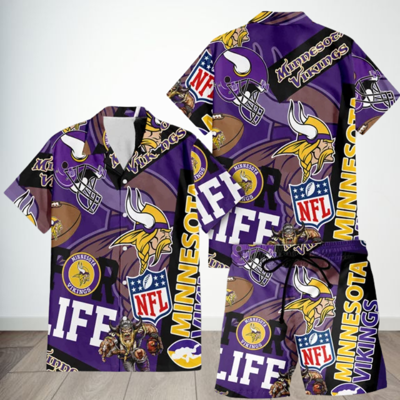 LIMITED EDITION - NEW CUSTOMIZED NFL05 MVK MINNESOTA VIKINGS UNISEX HAWAIIAN SHIRT & SHORTS SET