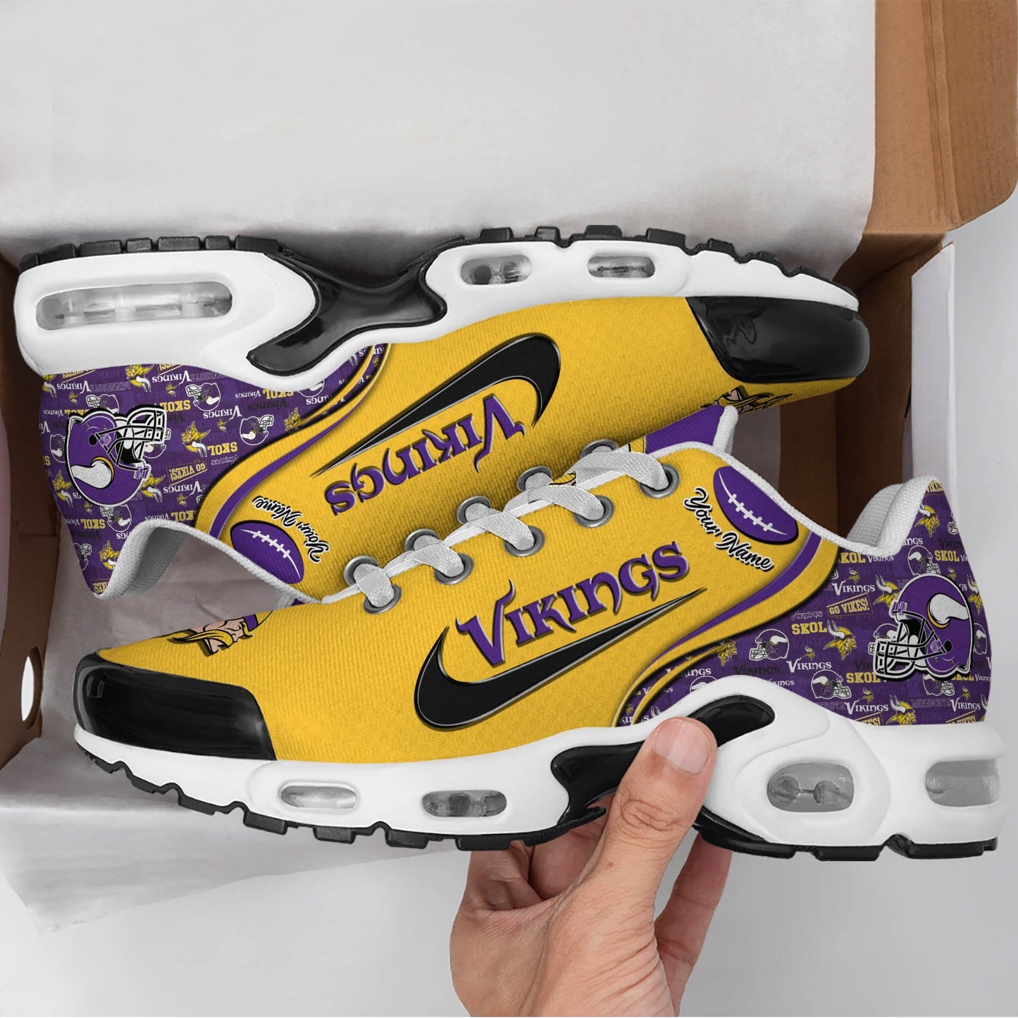 LIMITED EDITION - NEW CUSTOMIZED NFL05 MVK MINNESOTA VIKINGS UNISEX AIR MAX PLUS SNEAKERS