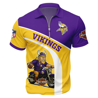 LIMITED EDITION - NEW CUSTOMIZED NFL05 MVK MINNESOTA VIKINGS HARLEY-DAVIDSON POLO WITH ZIPPER SHIRT