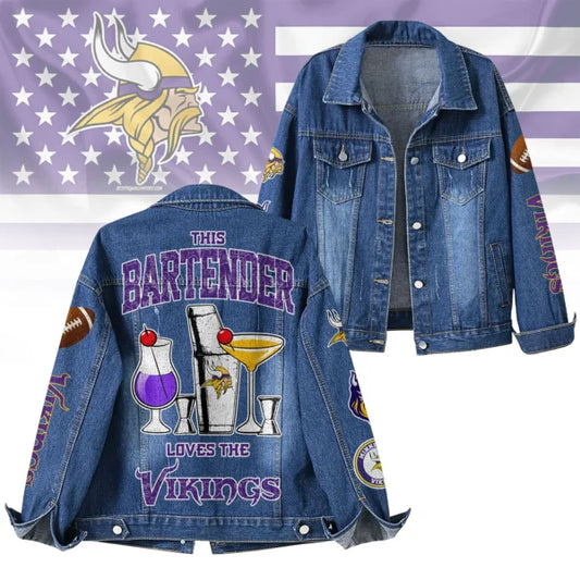 LIMITED EDITION - NEW CUSTOMIZED NFL05 MVK MINNESOTA VIKINGS DENIM JACKET