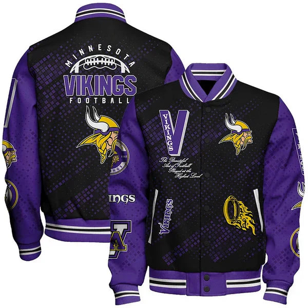 LIMITED EDITION - NEW CUSTOMIZED NFL05 MVK MINNESOTA VIKINGS SATIN VARSITY JACKET & BASEBALL JACKET