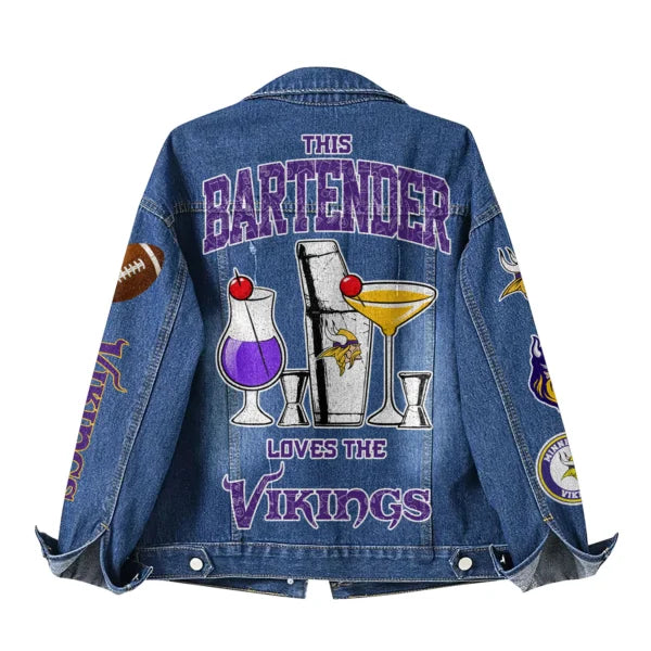 LIMITED EDITION - NEW CUSTOMIZED NFL05 MVK MINNESOTA VIKINGS DENIM JACKET
