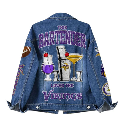 LIMITED EDITION - NEW CUSTOMIZED NFL05 MVK MINNESOTA VIKINGS DENIM JACKET