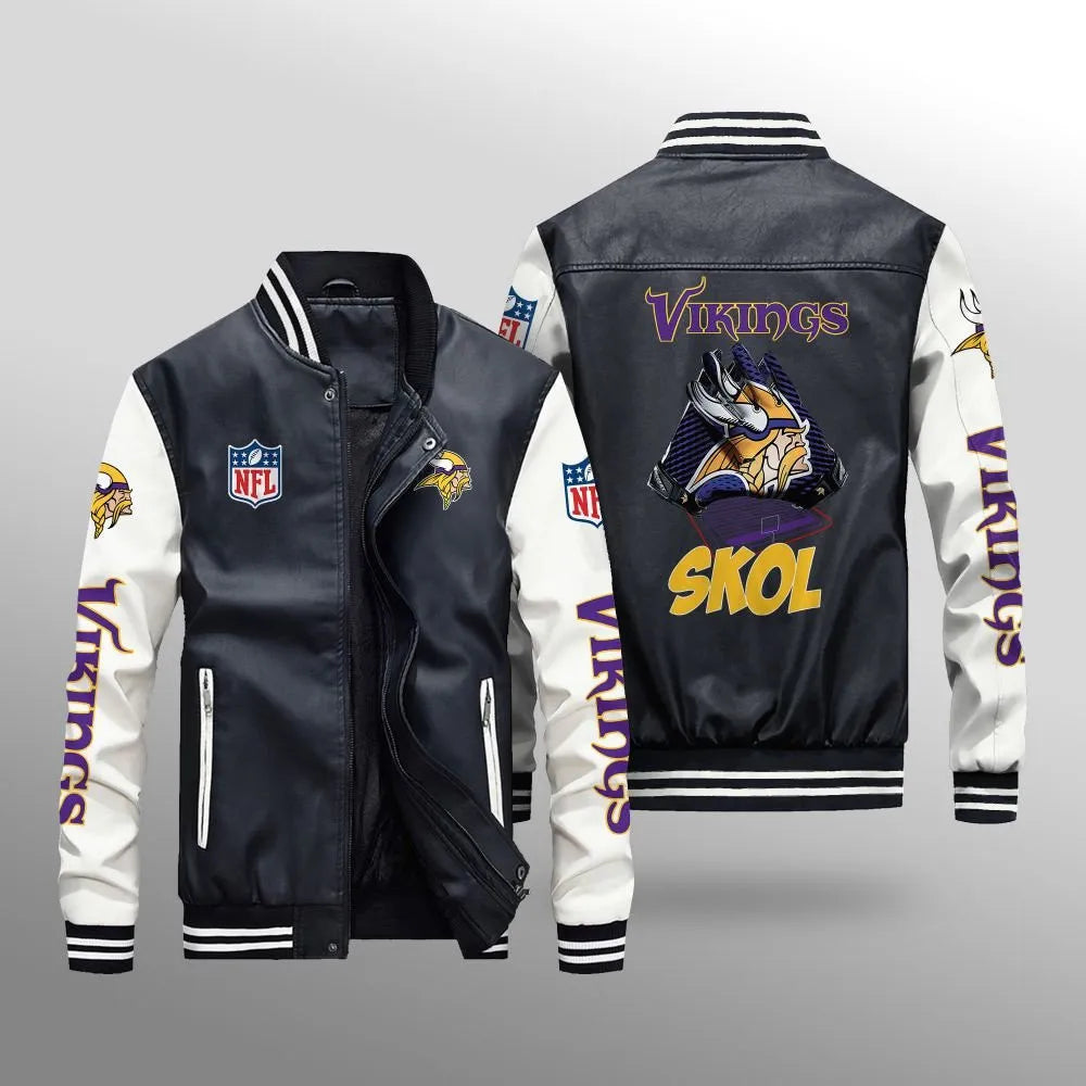 LIMITED EDITION - NEW CUSTOMIZED NFL05 MVK MINNESOTA VIKINGS LEATHER BOMBER JACKET