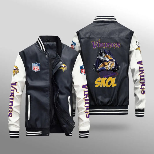 LIMITED EDITION - NEW CUSTOMIZED NFL05 MVK MINNESOTA VIKINGS LEATHER BOMBER JACKET