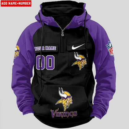 LIMITED EDITION - NEW CUSTOMIZED NFL05 MVK MINNESOTA VIKINGS QUARTER ZIP HOODIE