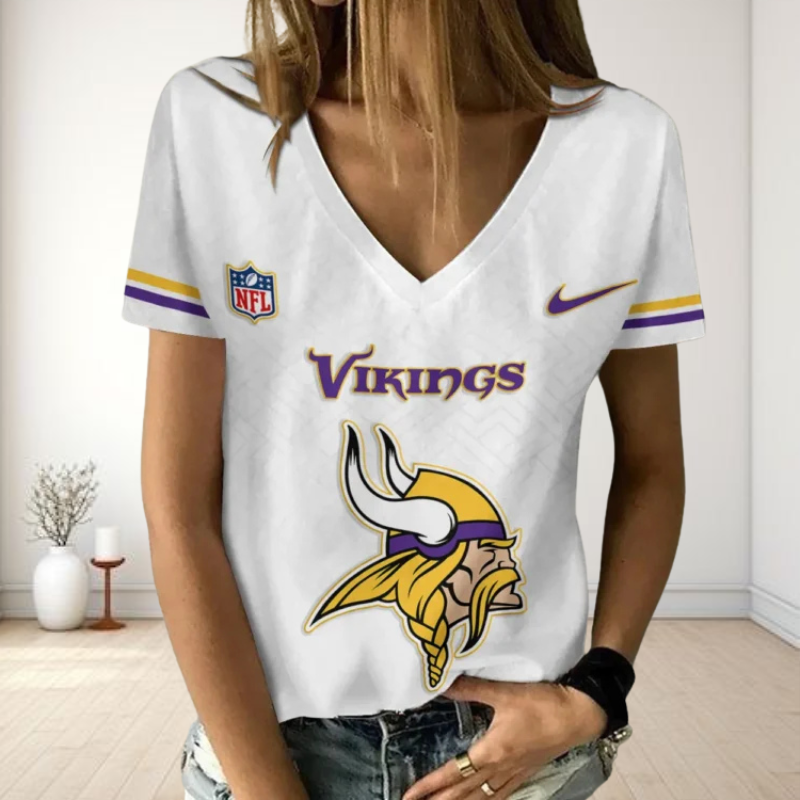LIMITED EDITION - NEW CUSTOMIZED NFL05 MVK MINNESOTA VIKINGS V-NECK FEMALE SHIRT